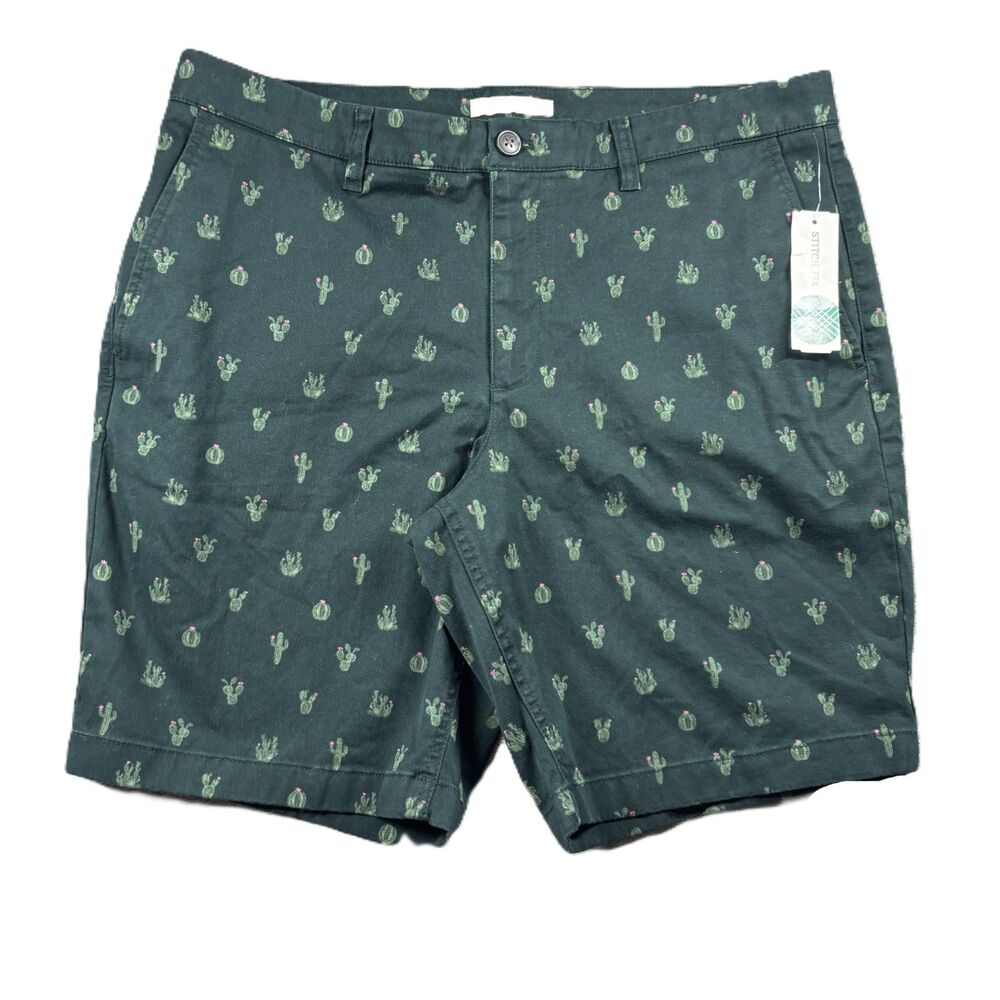 Hawker Rye Men Shorts NWT Chino Cactus Print Golf Casual Novelty Green 35 M194